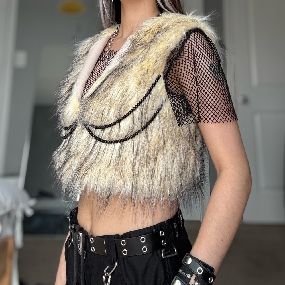 Nausicaa NYC “Angel Pan Studio Custom Furry Vest with Beaded Detail”